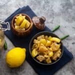 square image of lemon served in bowl and jar