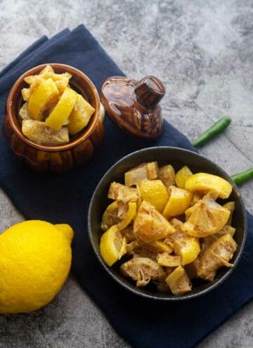 square image of lemon served in bowl and jar