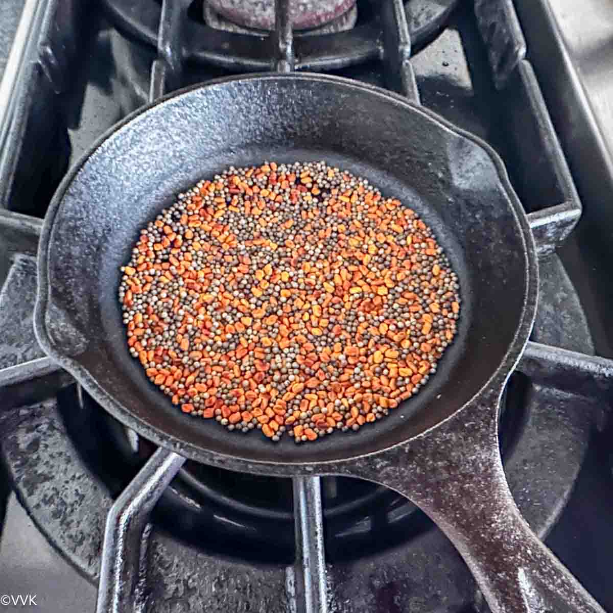 roasting the spices for pickle