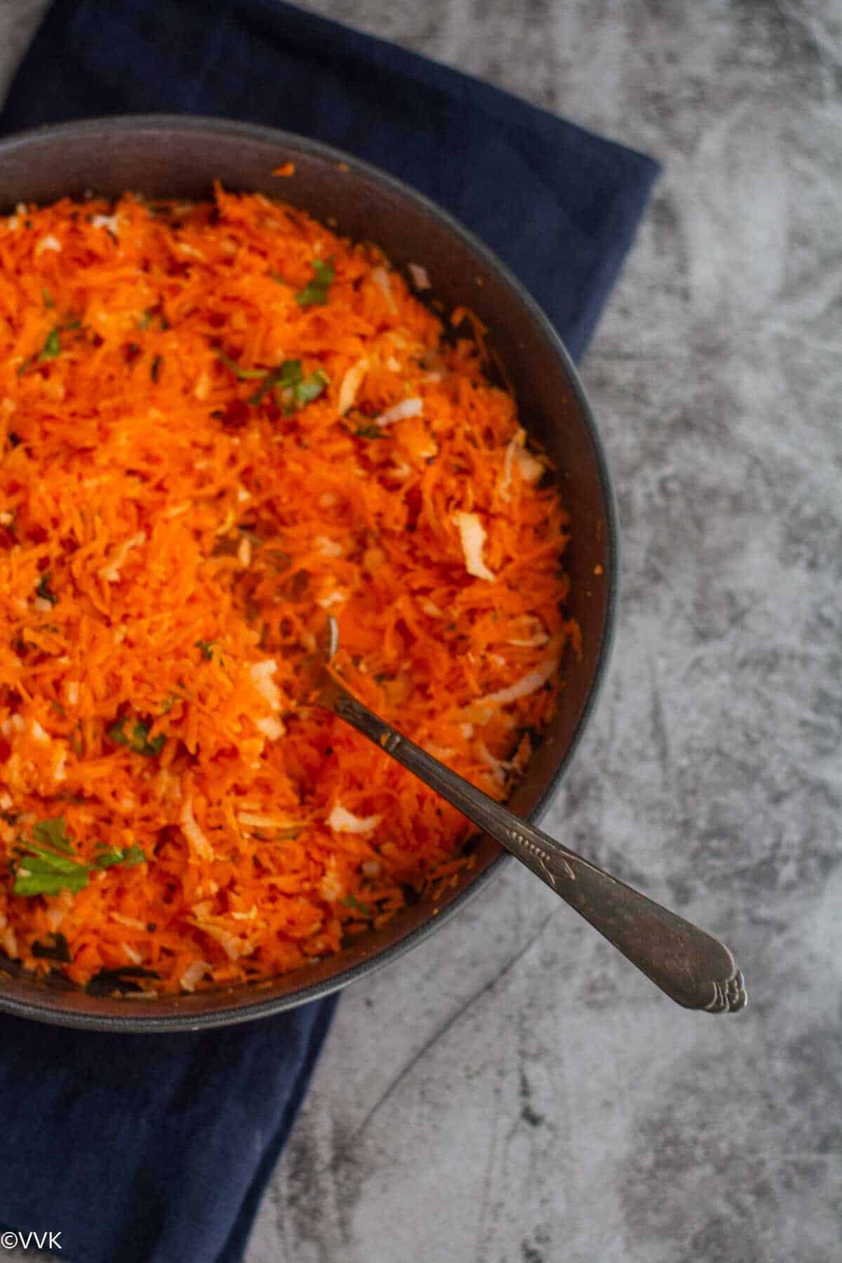 close up shot of carrot kosambari 