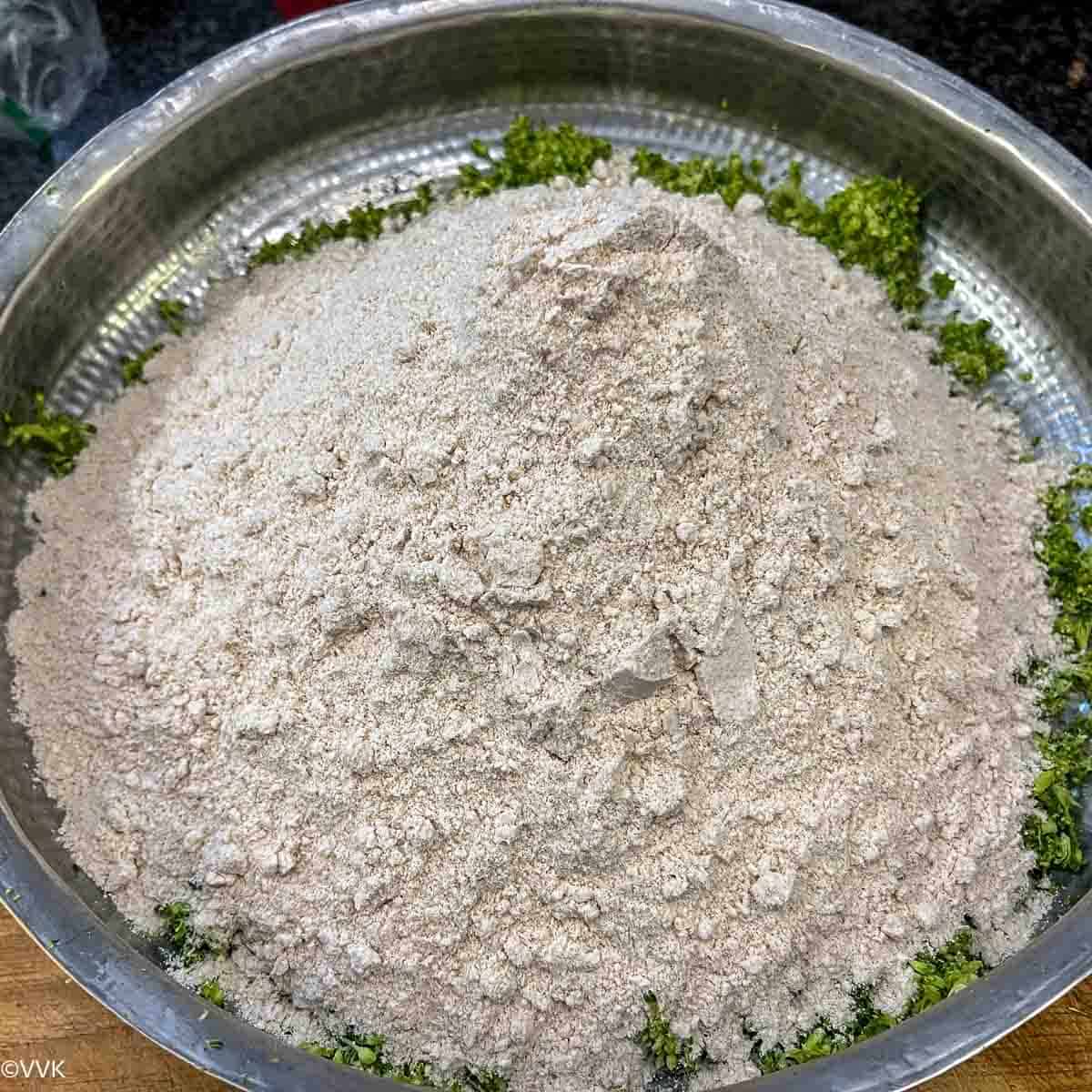 adding wheat flour
