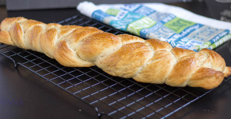 Braided Eggless Challah Bread looking delicious and inviting - straight out of the oven
