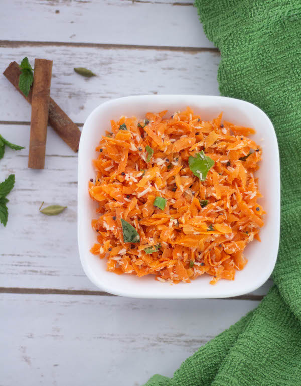 Carrot Coconut Salad | Carrot Kosambari - Vidhya’s Vegetarian Kitchen