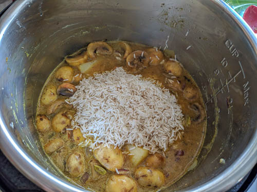 instant pot veg biryani adding rice