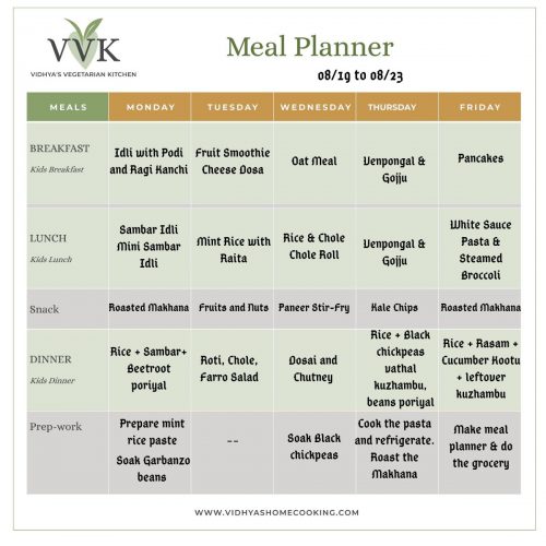 Weekly Meal Planner - Vidhya’s Vegetarian Kitchen