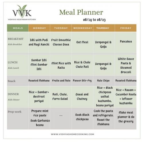 Weekly Menu Planner - 0819 to 0923