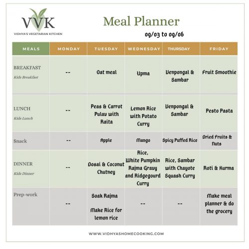 Weekly Meal Planner - Vidhya’s Vegetarian Kitchen