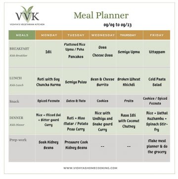 Family-Friendly Weekly Meal Planner - Vidhya’s Vegetarian Kitchen