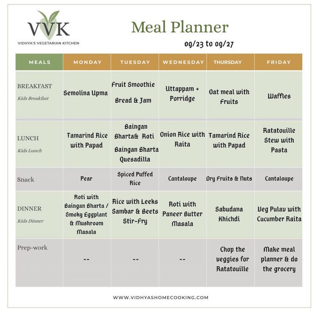 Simple Vegetarian Meal Planner - Vidhya’s Vegetarian Kitchen