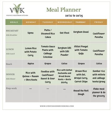 Meal Planner With Millet Options - Vidhya’s Vegetarian Kitchen