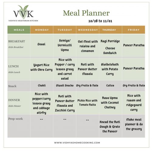 Simple & Easy Meal Planner - Vidhya’s Vegetarian Kitchen