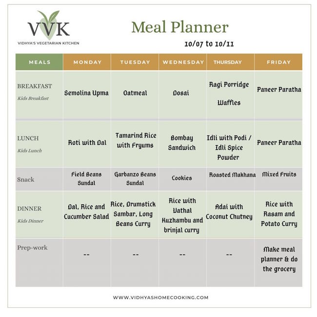 Simple Indian Meal Planner - Vidhya’s Vegetarian Kitchen