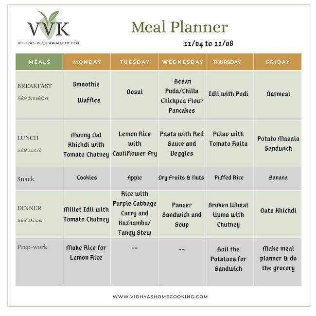 Busy Week Meal Planner - Vidhya’s Vegetarian Kitchen