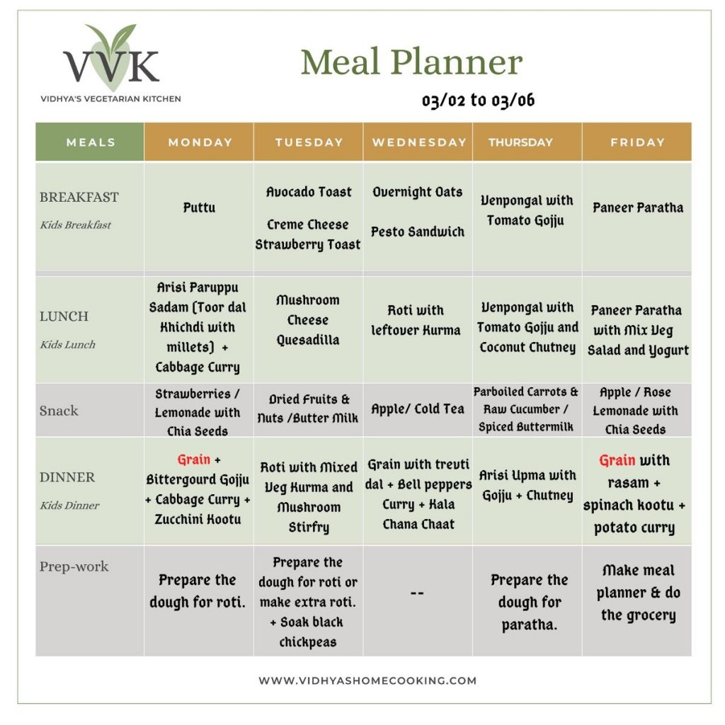 Vegetarian Meal Planner - Vidhya’s Vegetarian Kitchen