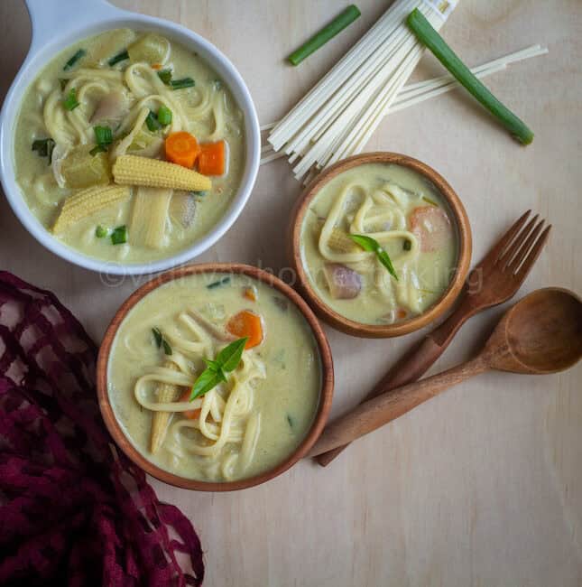 square image of thai coconut curry noodle soup