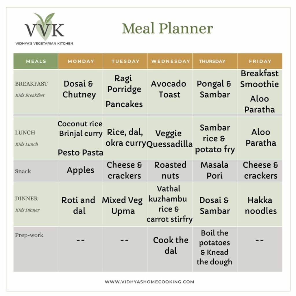 Indian Meal Plan Weekly Meal Planner Vidhya s Vegetarian Kitchen