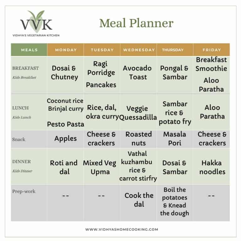 Indian Meal Plan | Weekly Meal Planner - Vidhya’s Vegetarian Kitchen