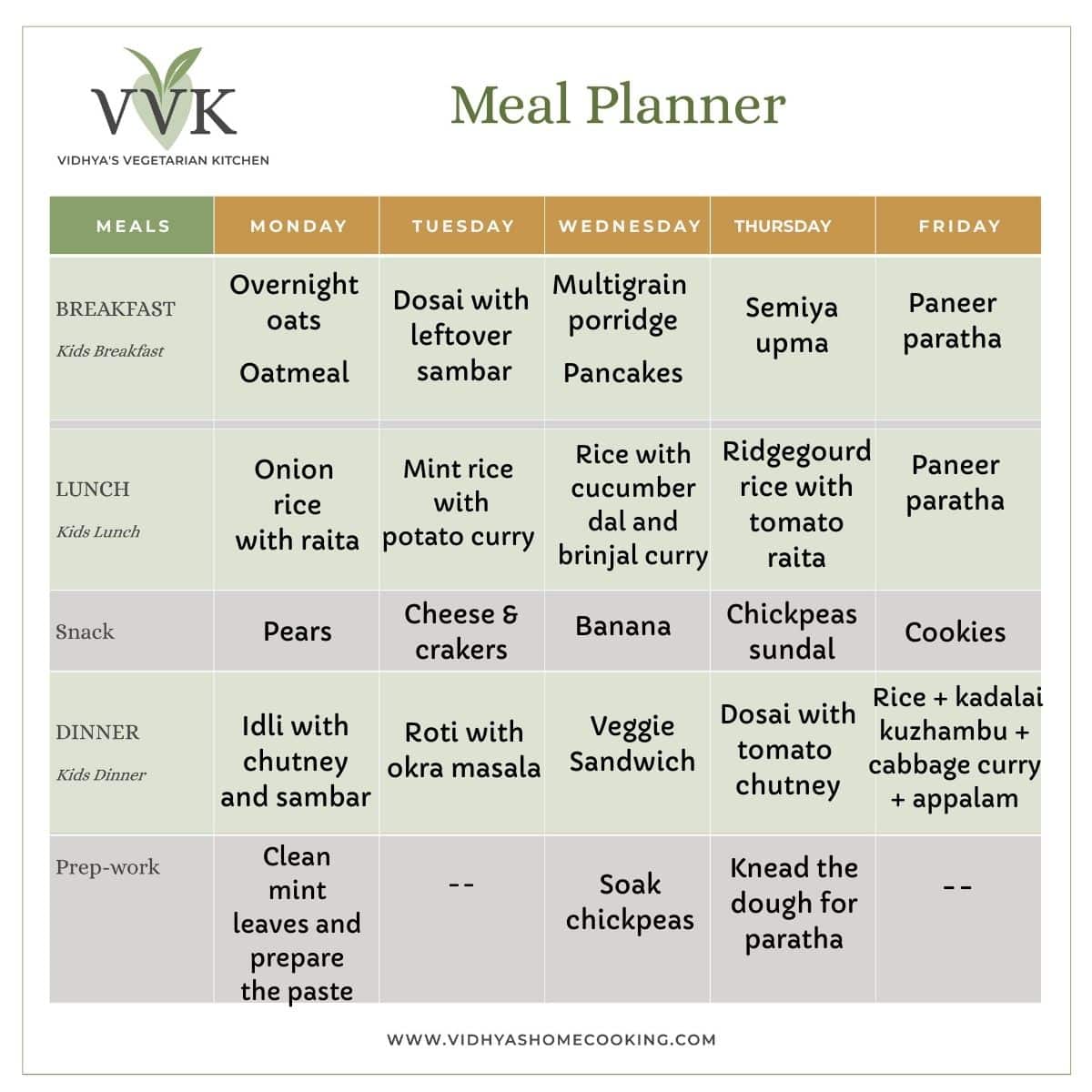 Weekly Meal Planner with Variety Rice Options