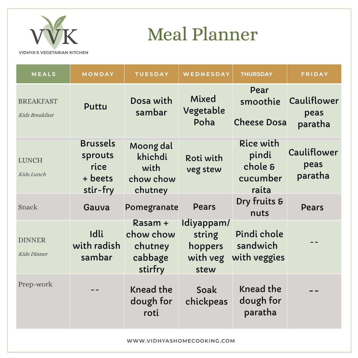 Veggie-Loaded Weekly Meal Planner - Vidhya’s Vegetarian Kitchen