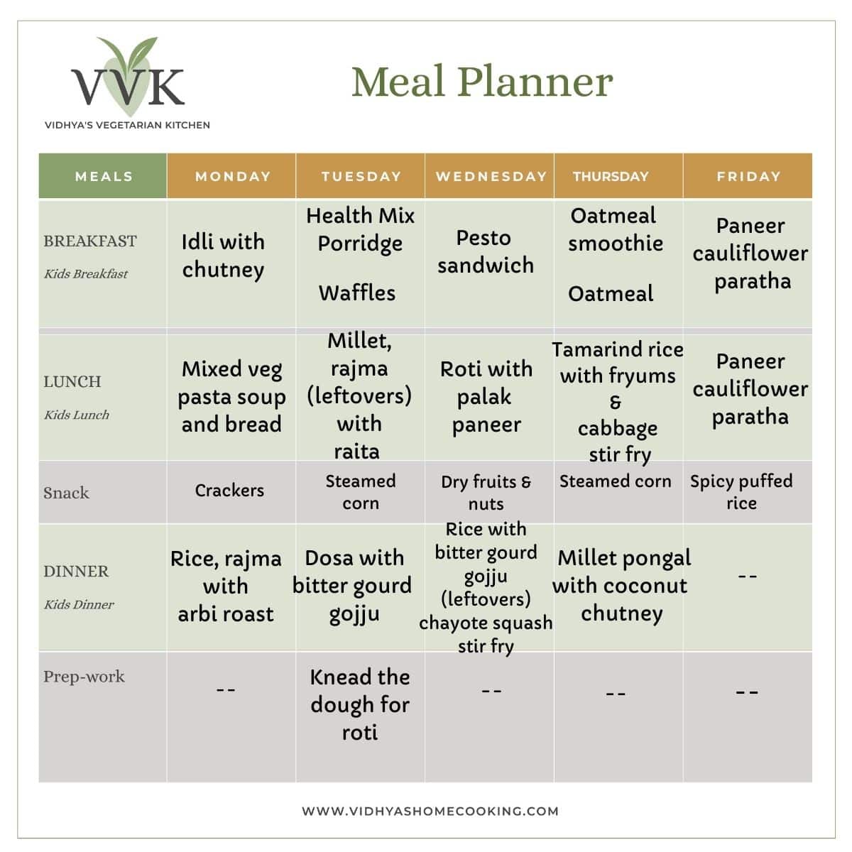 Indian Vegetarian Meal Plan Weekly Meal Planner Vidhya s Vegetarian 