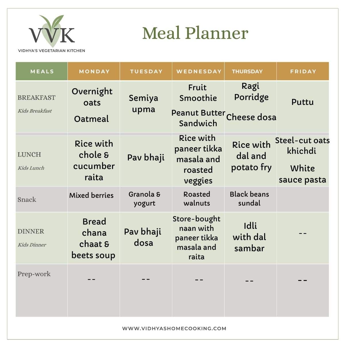 Cook Once & Serve Twice | Indian Weekly Meal Planner - Vidhya’s ...
