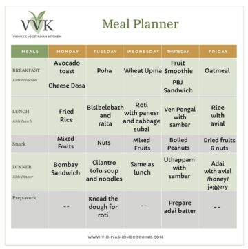 Weekly meal planner with simple and doable recipes - Vidhya’s ...