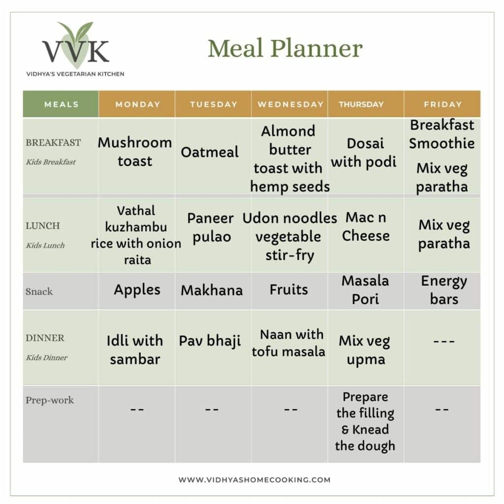 Weekly Meal Planner With Simple Recipes - Vidhya’s Vegetarian Kitchen