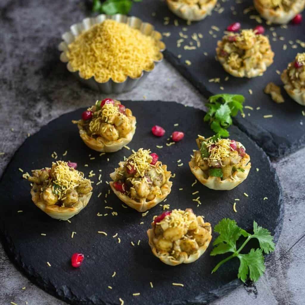 Phyllo Aloo Chana Chaat Cups - Vidhya’s Vegetarian Kitchen