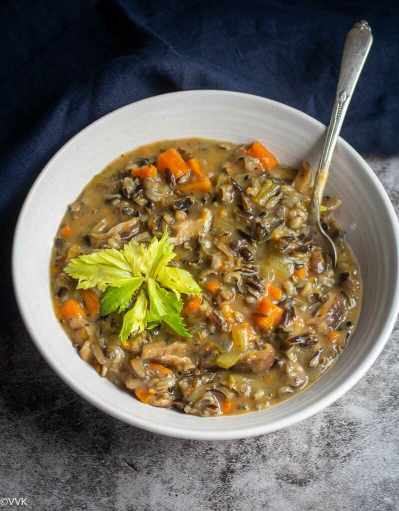 Vegan Mushroom and Wild Rice Soup | Instant Pot Wild Rice Soup