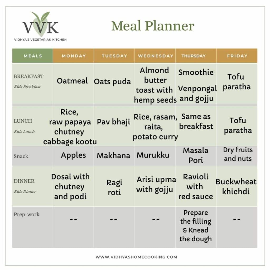 Indian Weekly Meal Plan Vegetarian