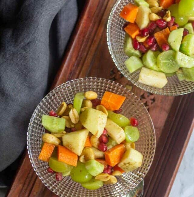 Fruit and Vegetable Chaat served in two glass bowls