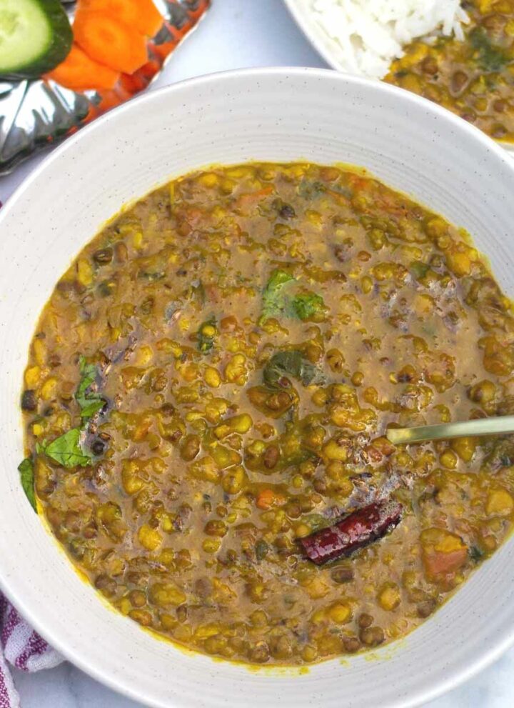 overhead shot of panchmel dal