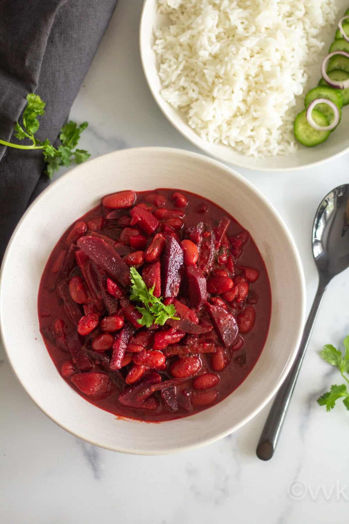 beetroot curry served with rice