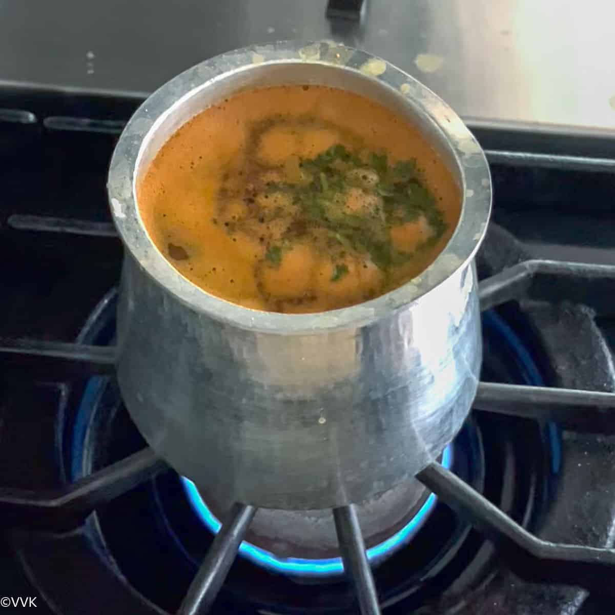 simmered rasam with tempering on top