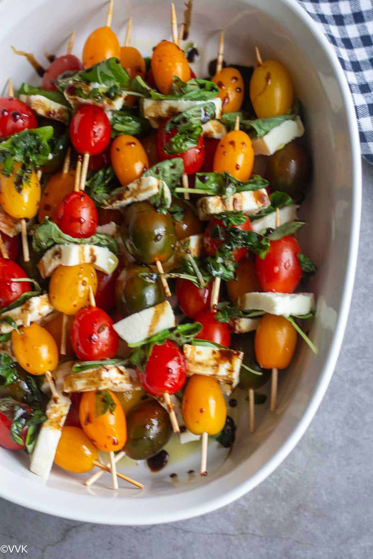 caprese skewers close up shot