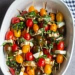 caprese skewers with text overlay for pinterest