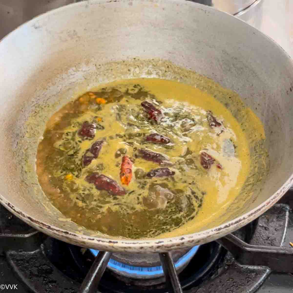 mixing in the curry leaves powder