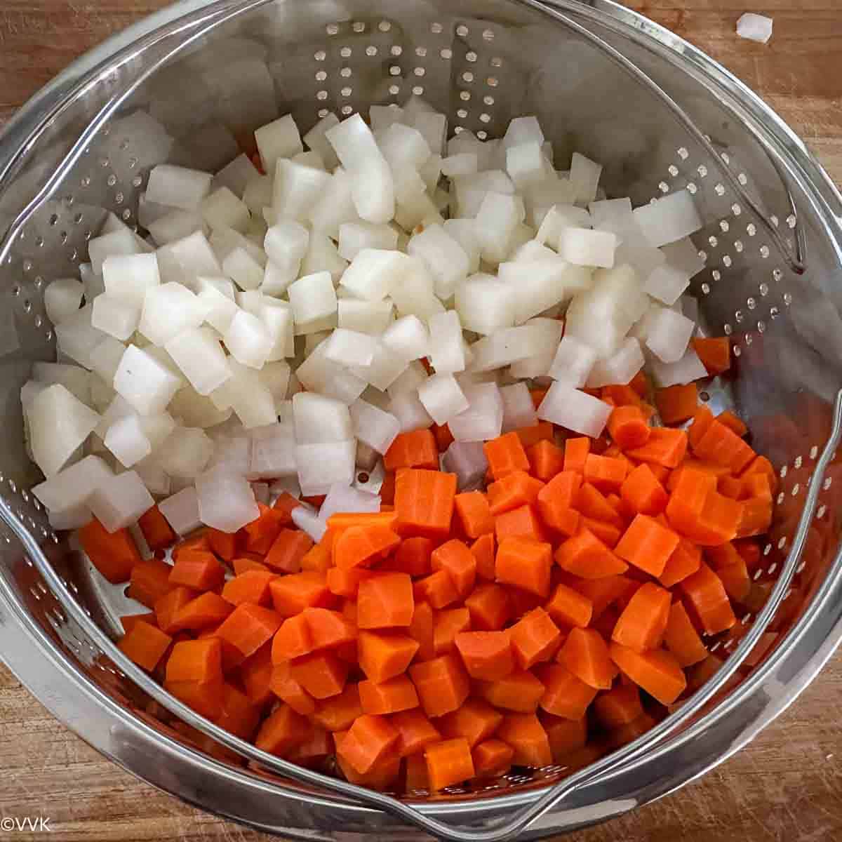 steamed and chopped vegetables