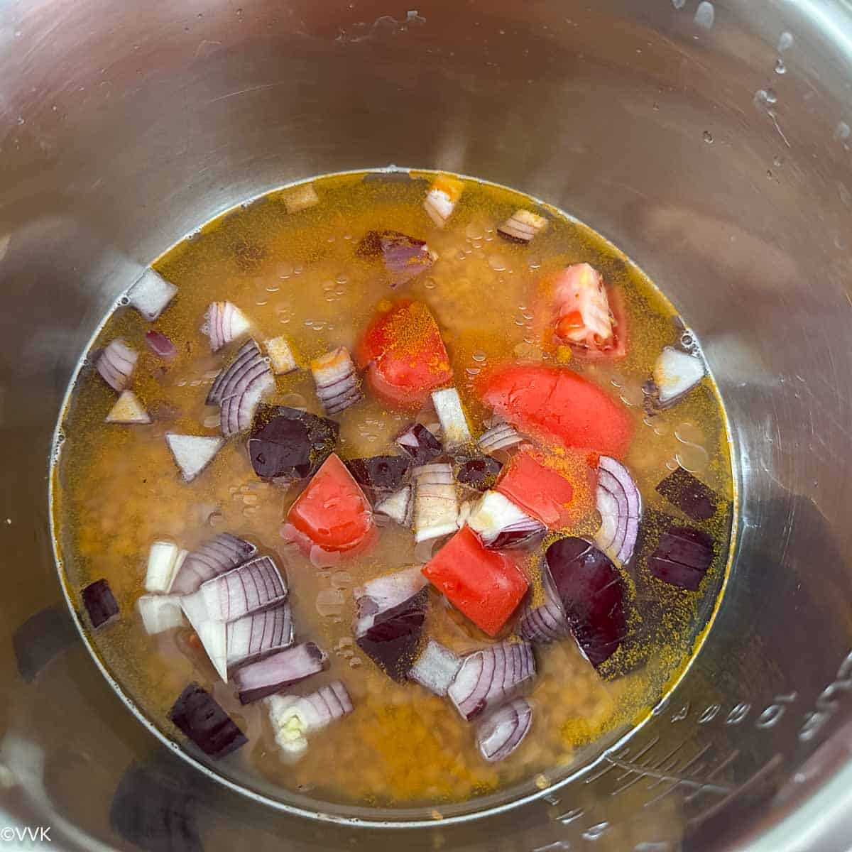 getting the dal and veggies in Instant Pot