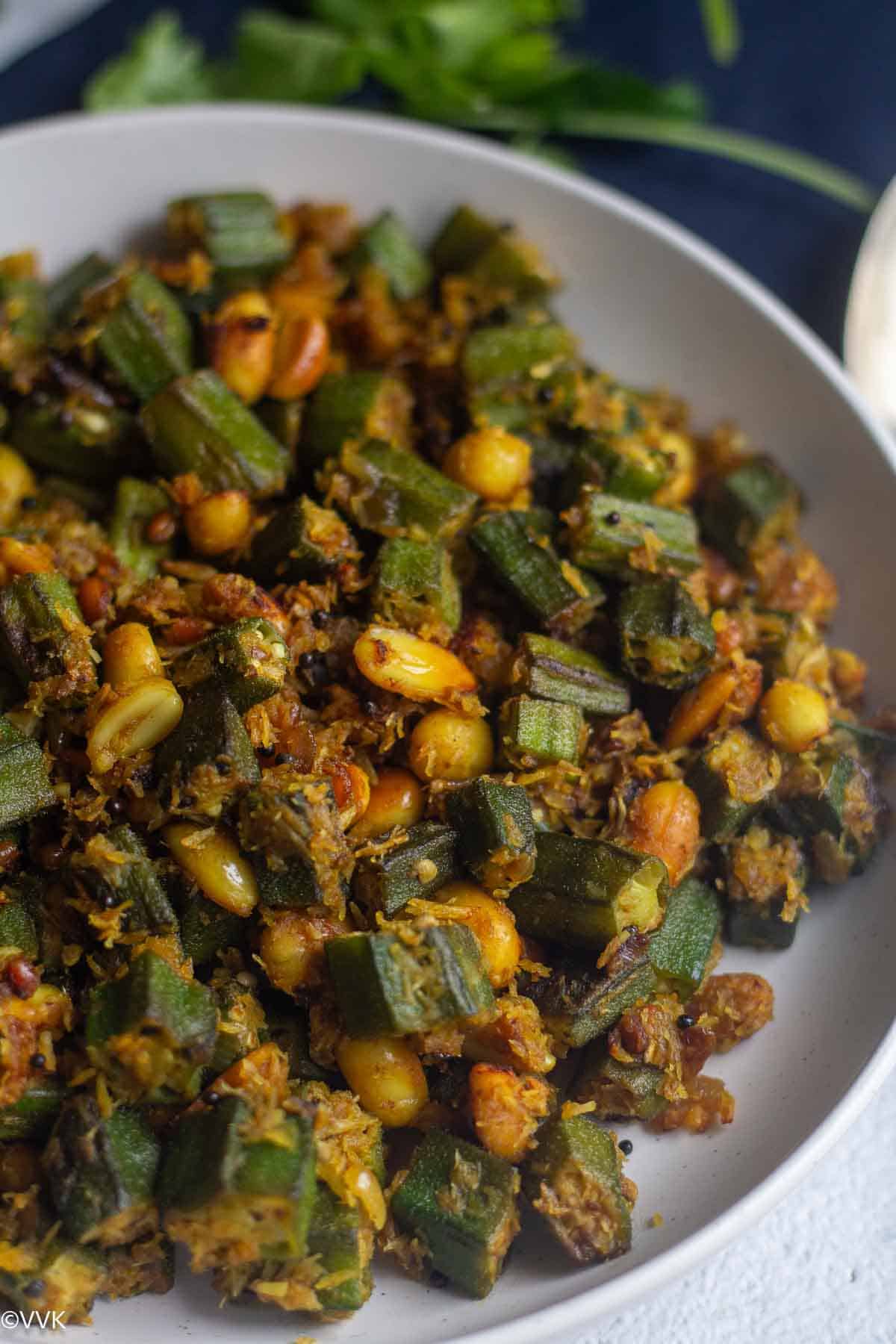 close up shot of okra curry