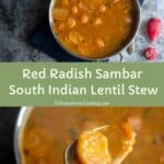 collage of red radish sambar for pinterest