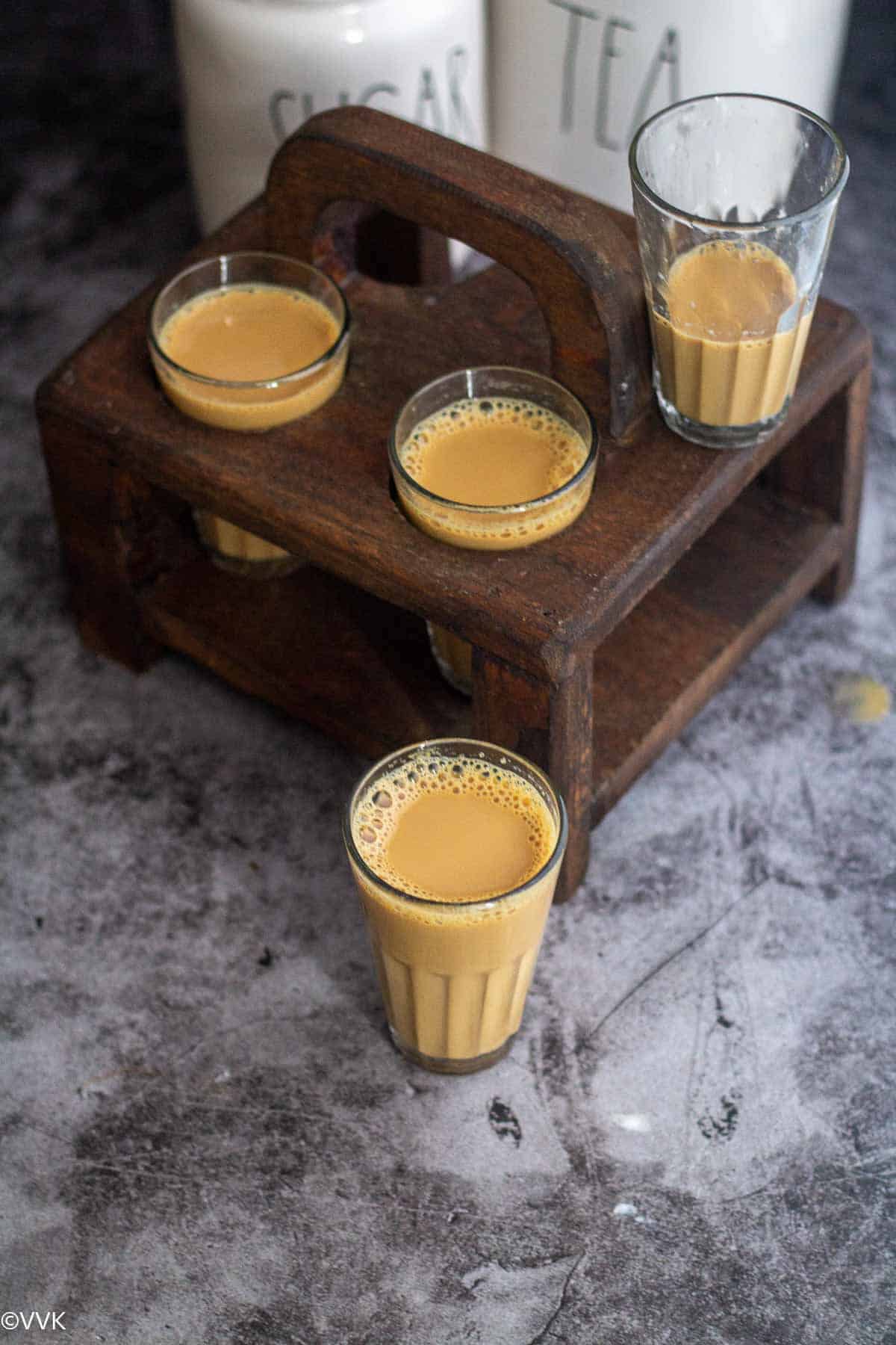 ginger turmeric chai served in 4 glasses