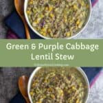 collage of green and purple cabbage kootu with text overlay for pinterest