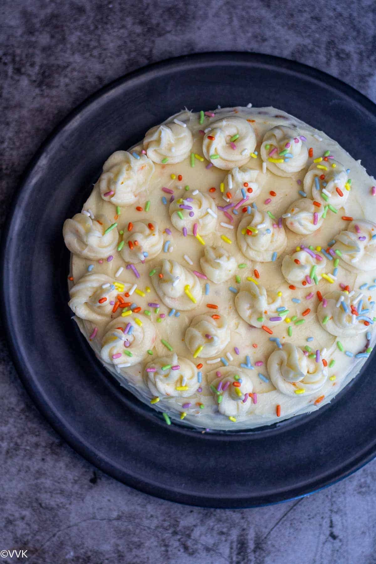 overhead shot of eggless carrot cake